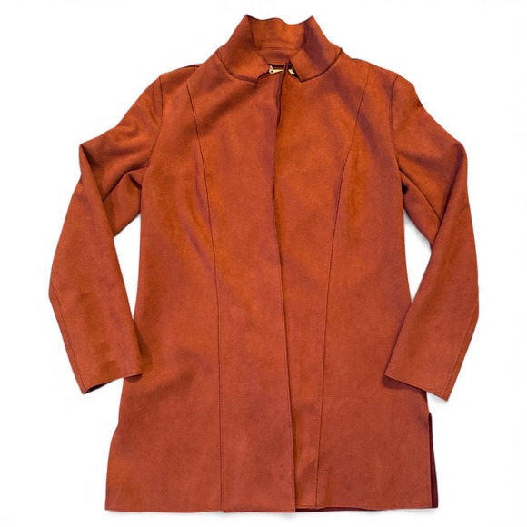 T Tahari Jackets & Blazers - T Tahari Women S Faux Leather Rust Orange Collarless Jacket Coat‎